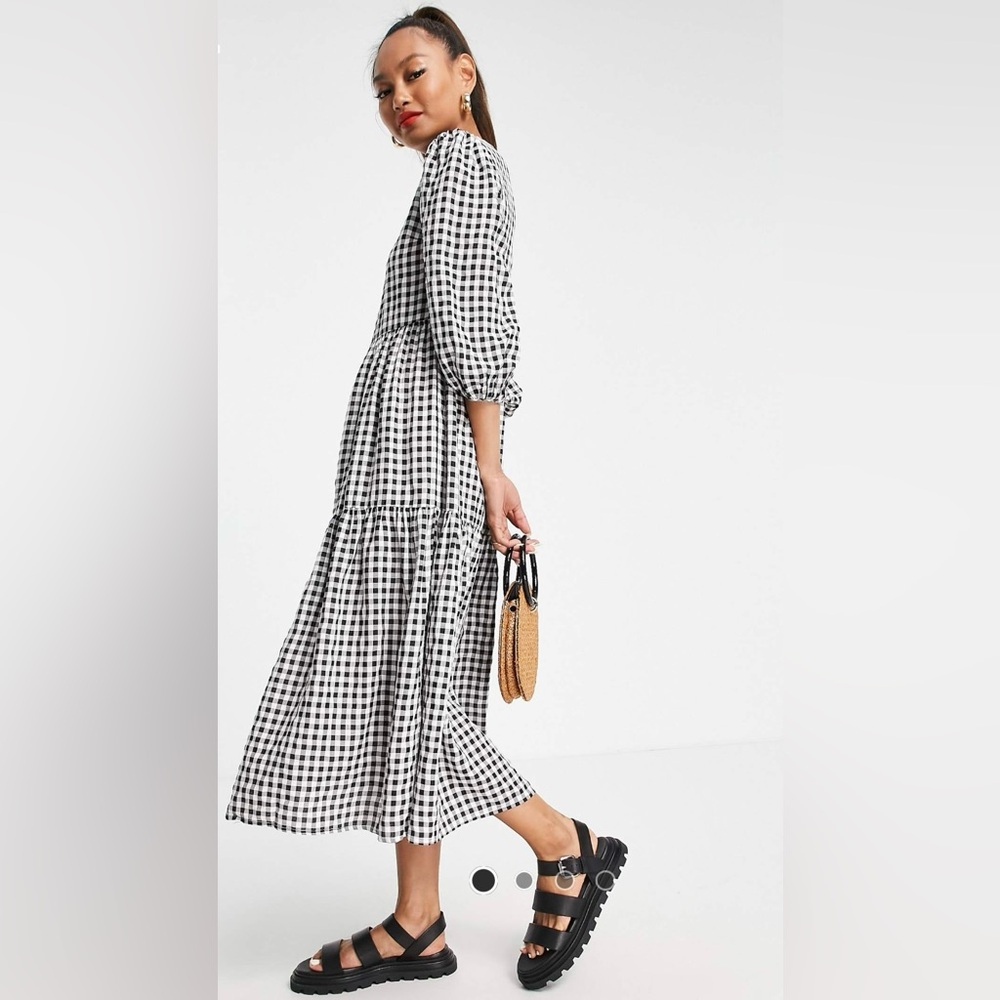 ASOS Black and White Gingham Midi Dress